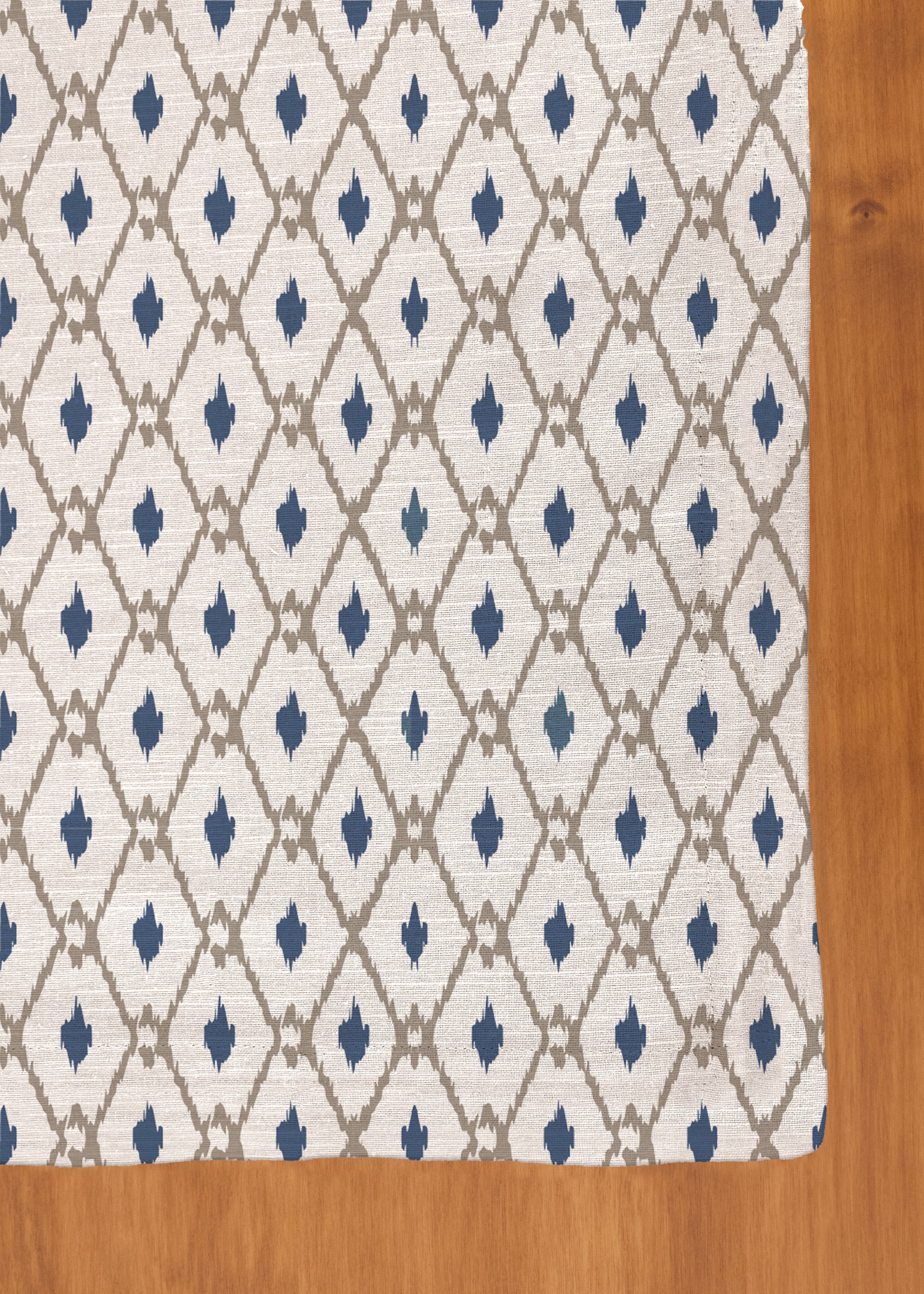 Diamond Yard geometric prints Cotton Table Cloth for 4 seater, 6 seater, 8 seater dining table - White - Blue