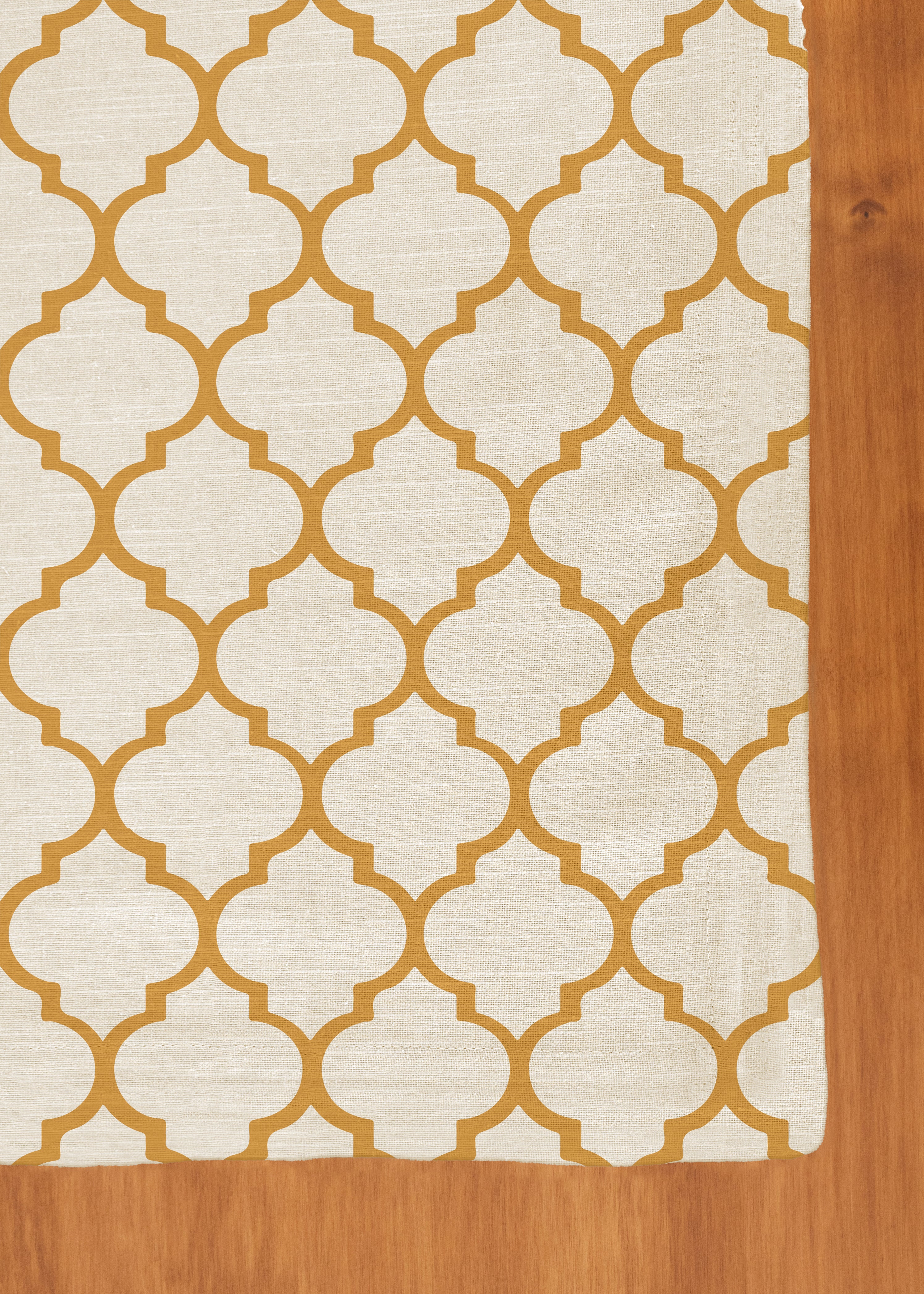 Trellis Mustard Printed 100% cotton geometric table cloth for 4 seater or 6 seater dining