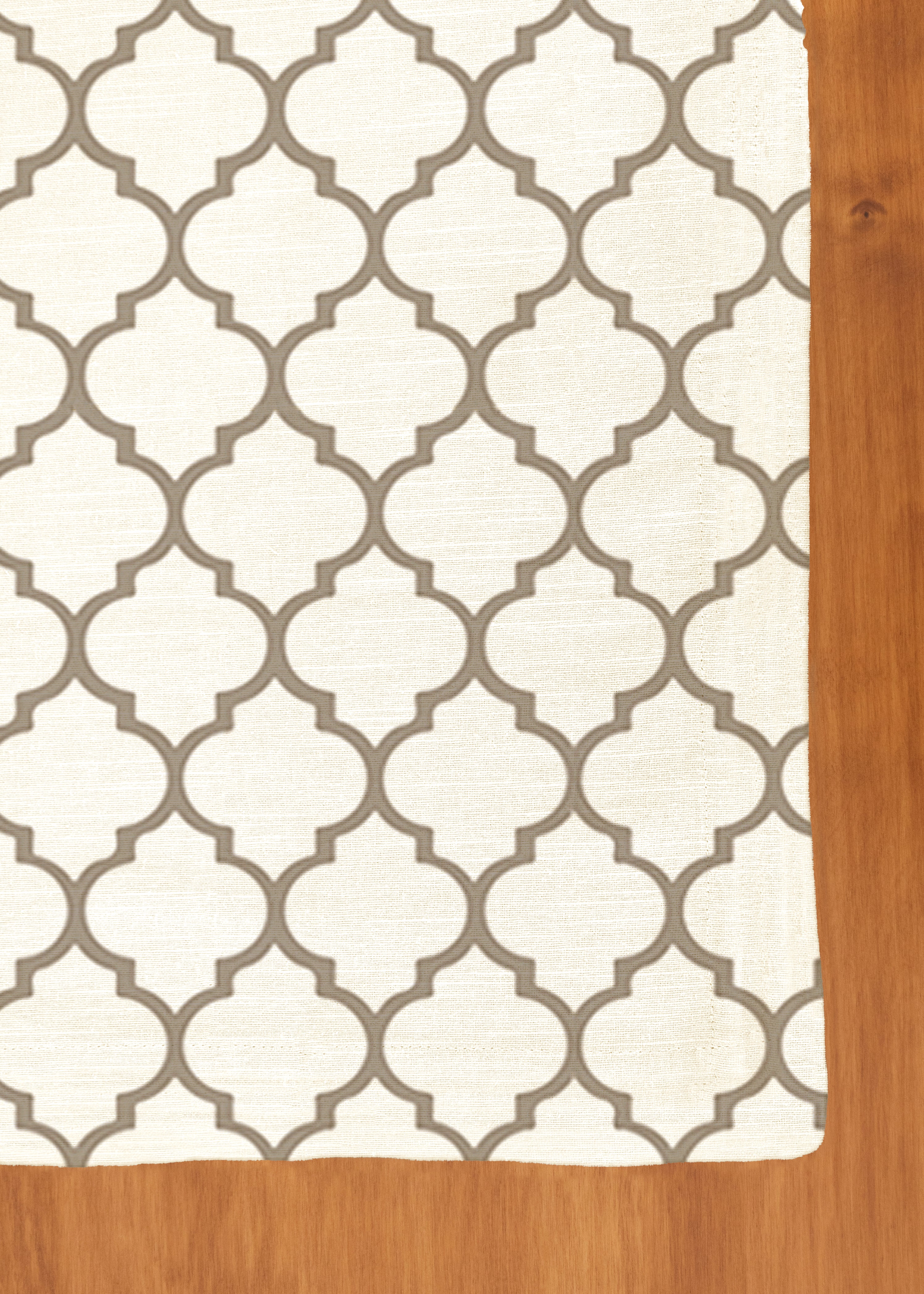 Trellis Walnut Grey Printed 100% cotton geometric table cloth for 4 seater or 6 seater dining