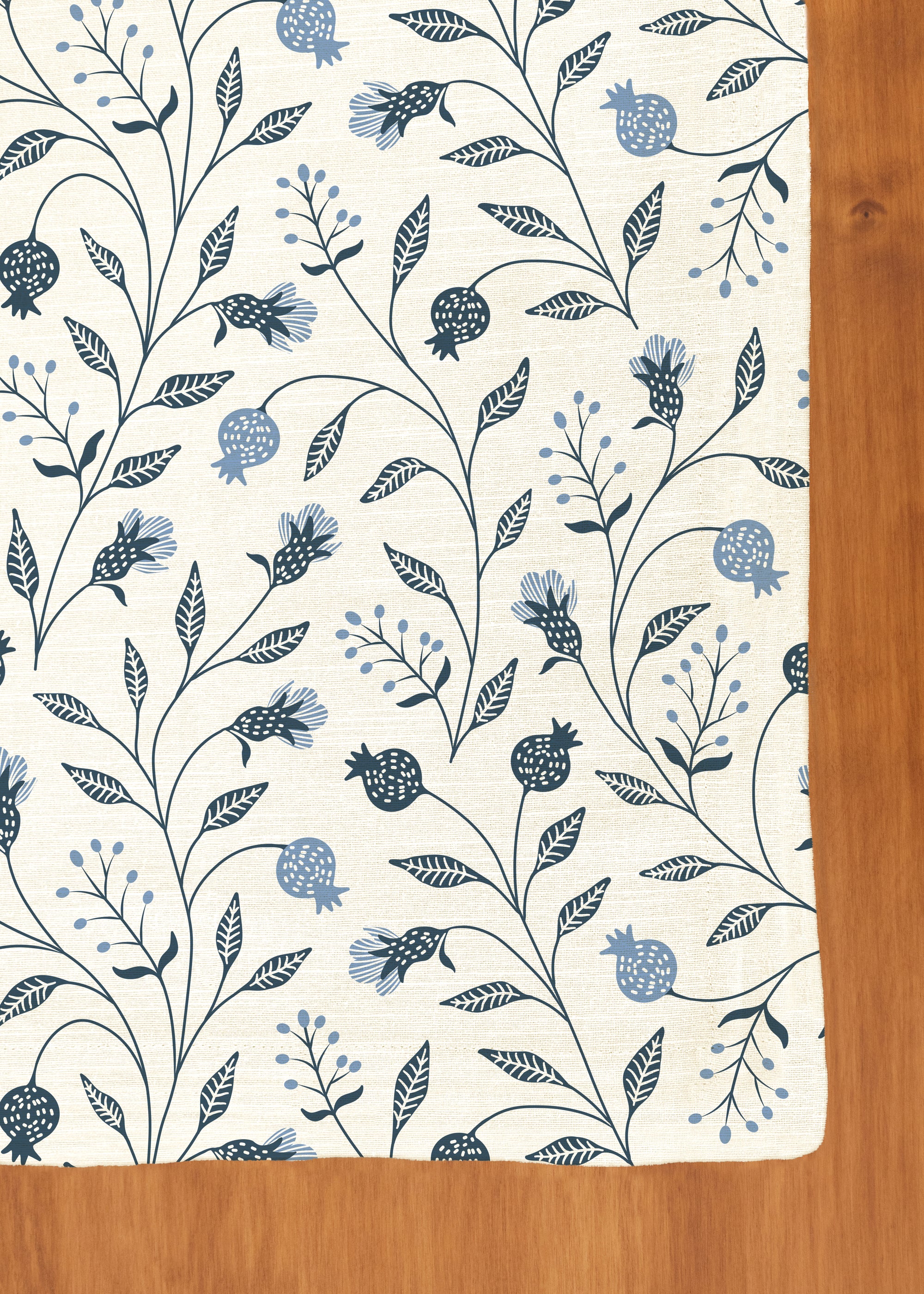 Blue Ruby Floral prints  100% cotton table cloth for 4 seater, 6 seater, 8 seater, dining table - Blue