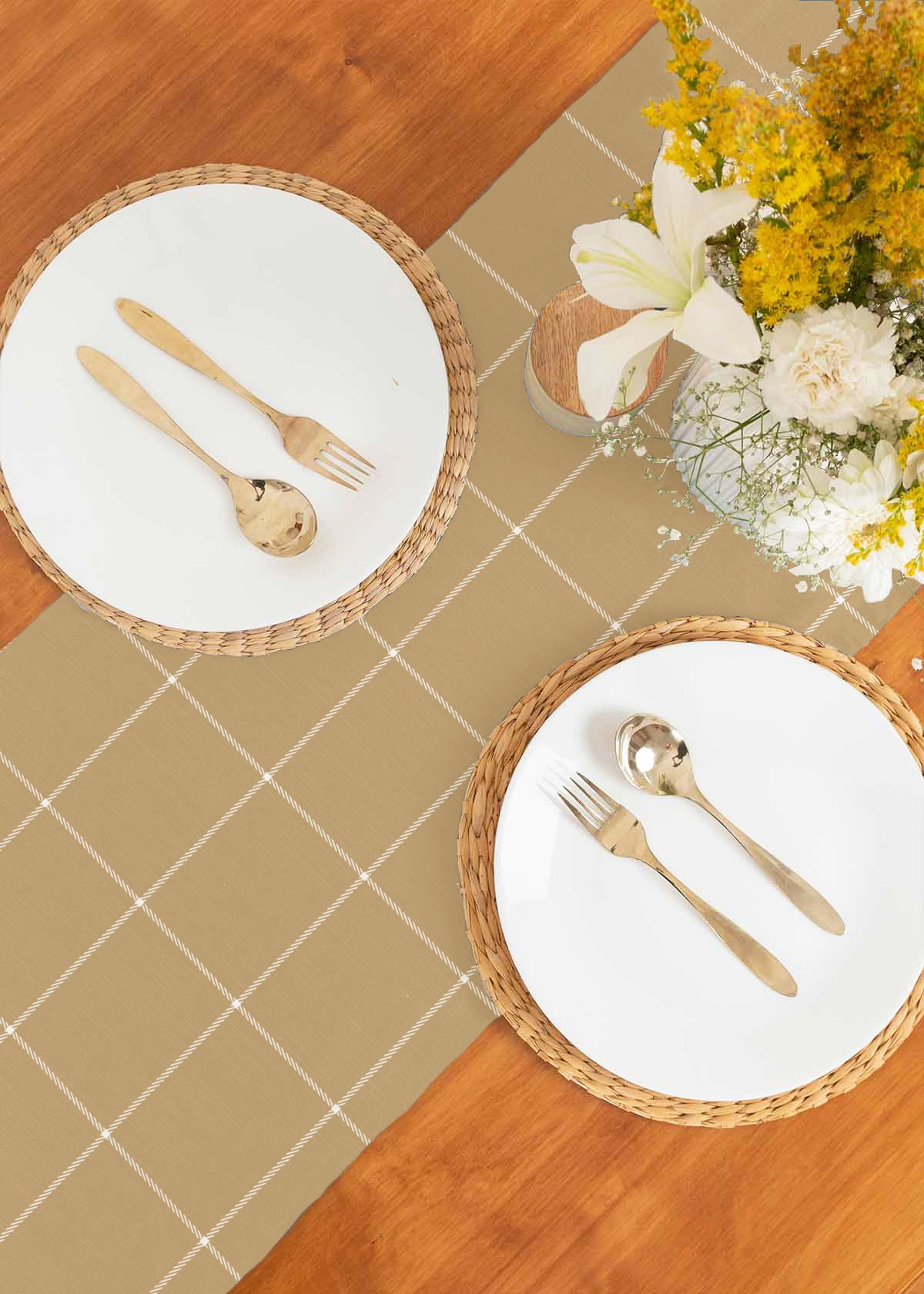 Cabin 100% cotton minimal table runner for 4 seater or 6 seater dining - Brown