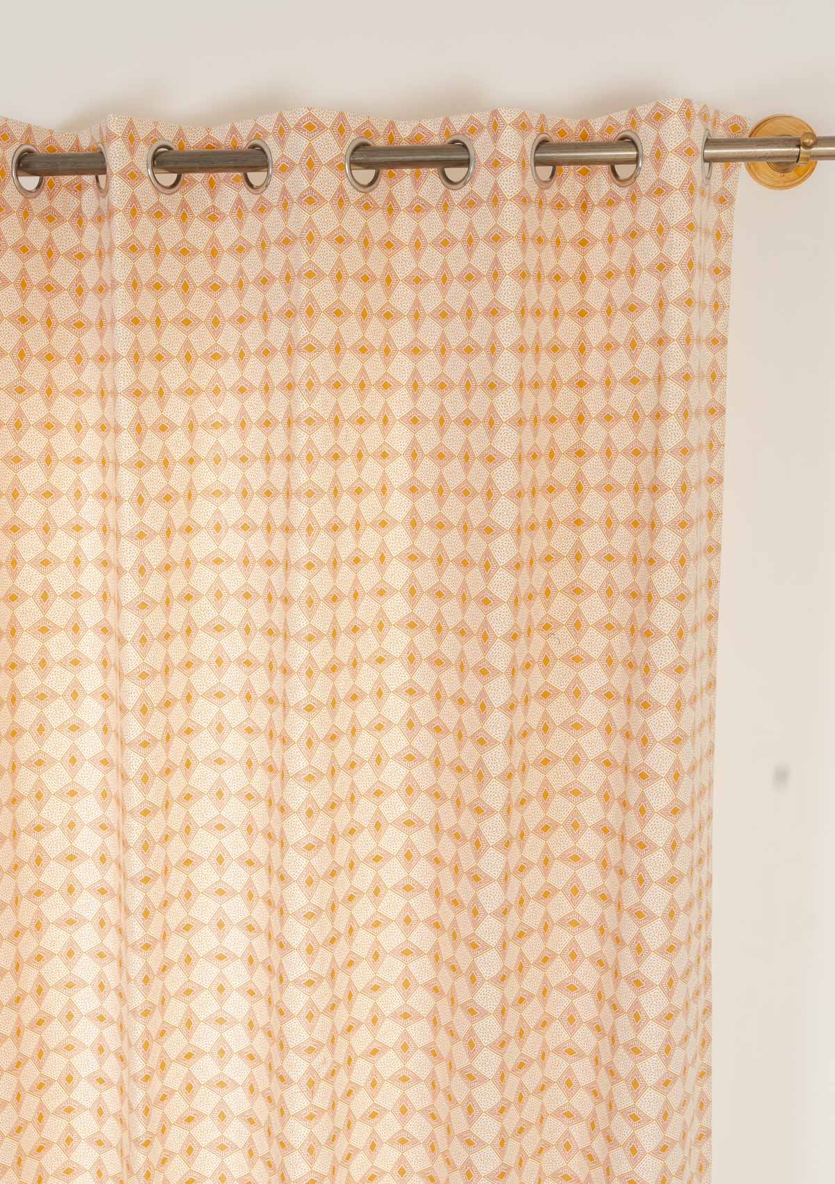 Terrazo geometric printed 100% cotton curtain for living room - Room darkening - Mustard - Single panel