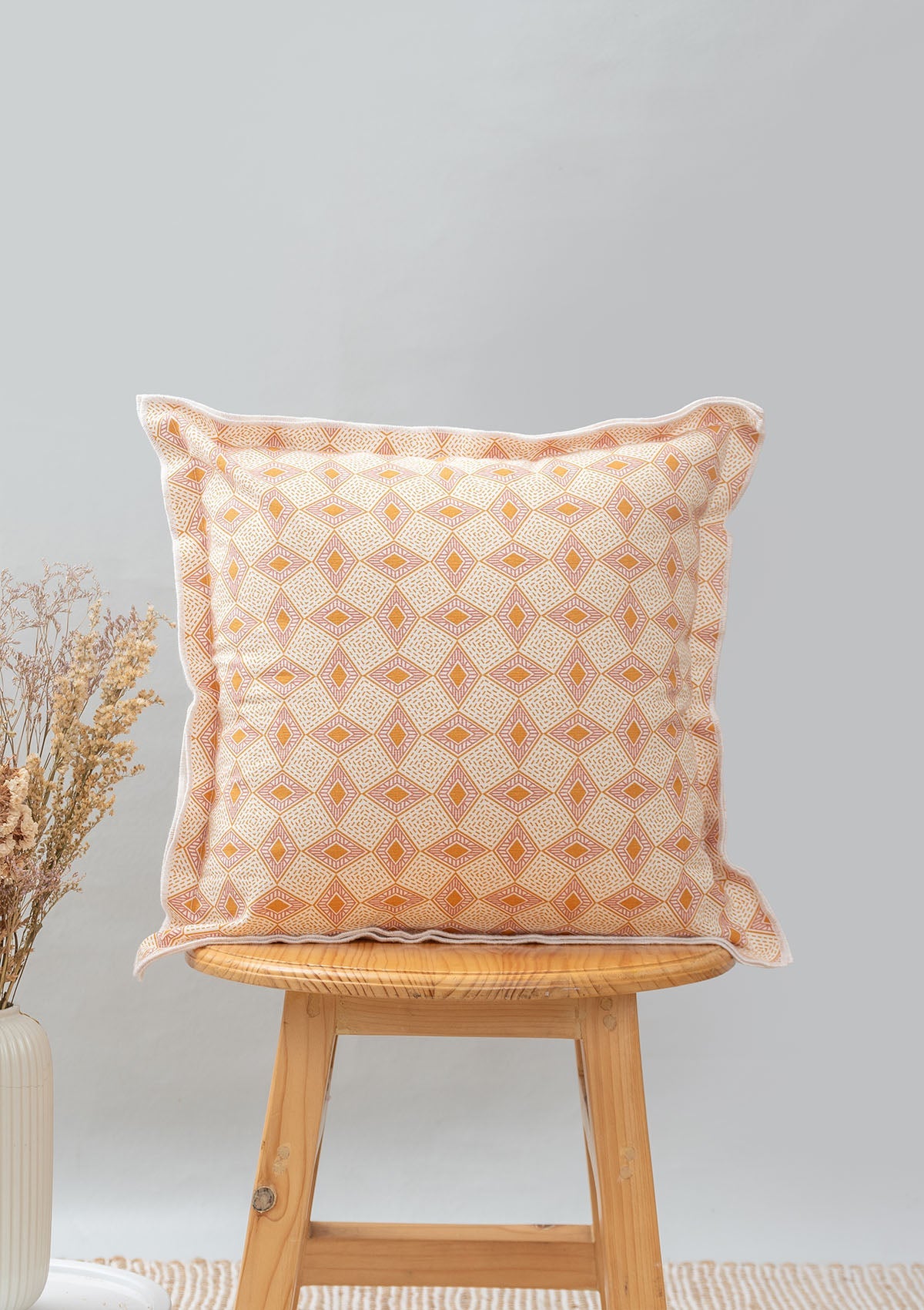 Terrazo geometric prints with baby overlock 100% cotton cushion cover for sofa - Mustard