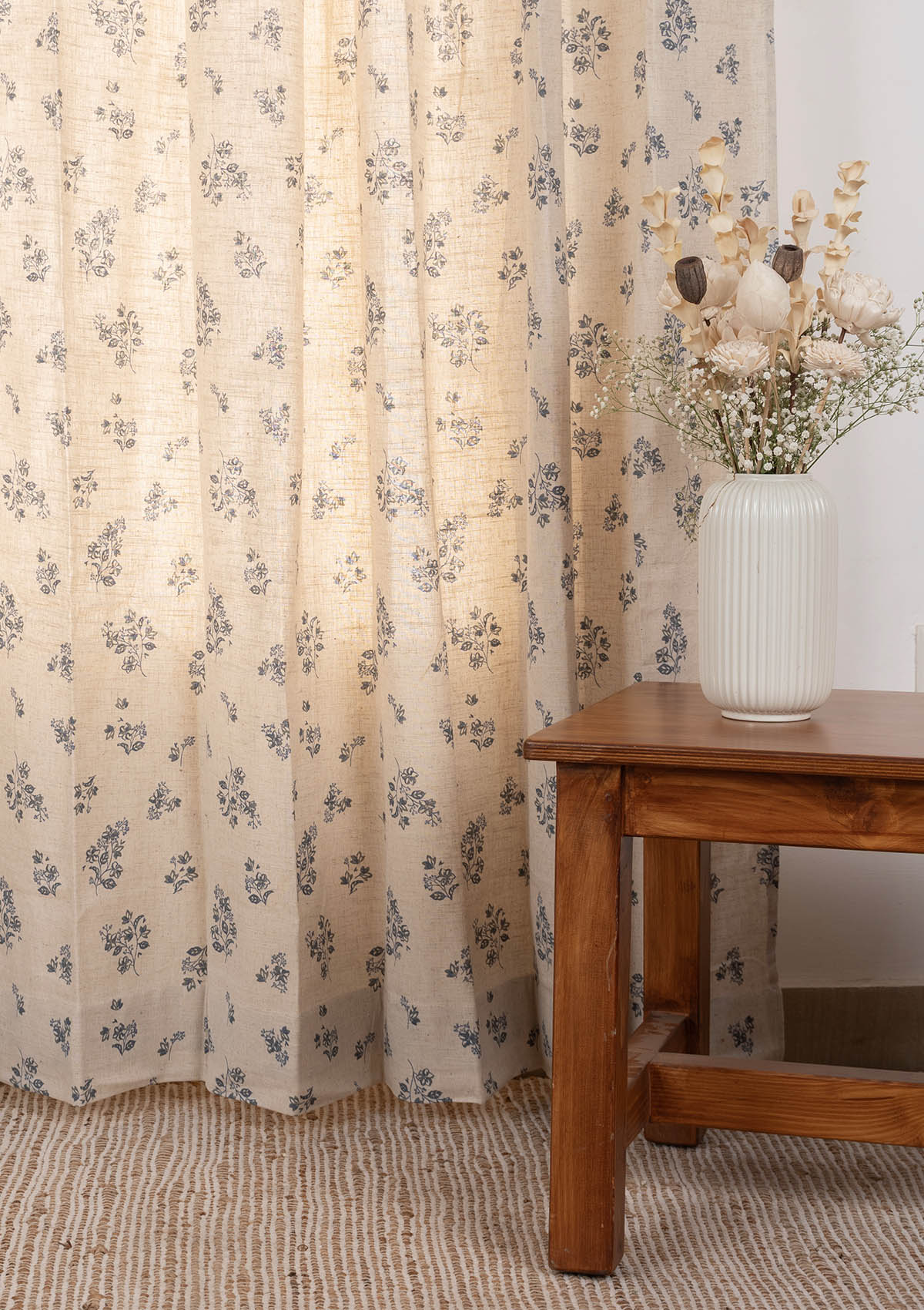 Whisper 100% cotton floral curtain for living room - Room darkening - Blue - Single Piece