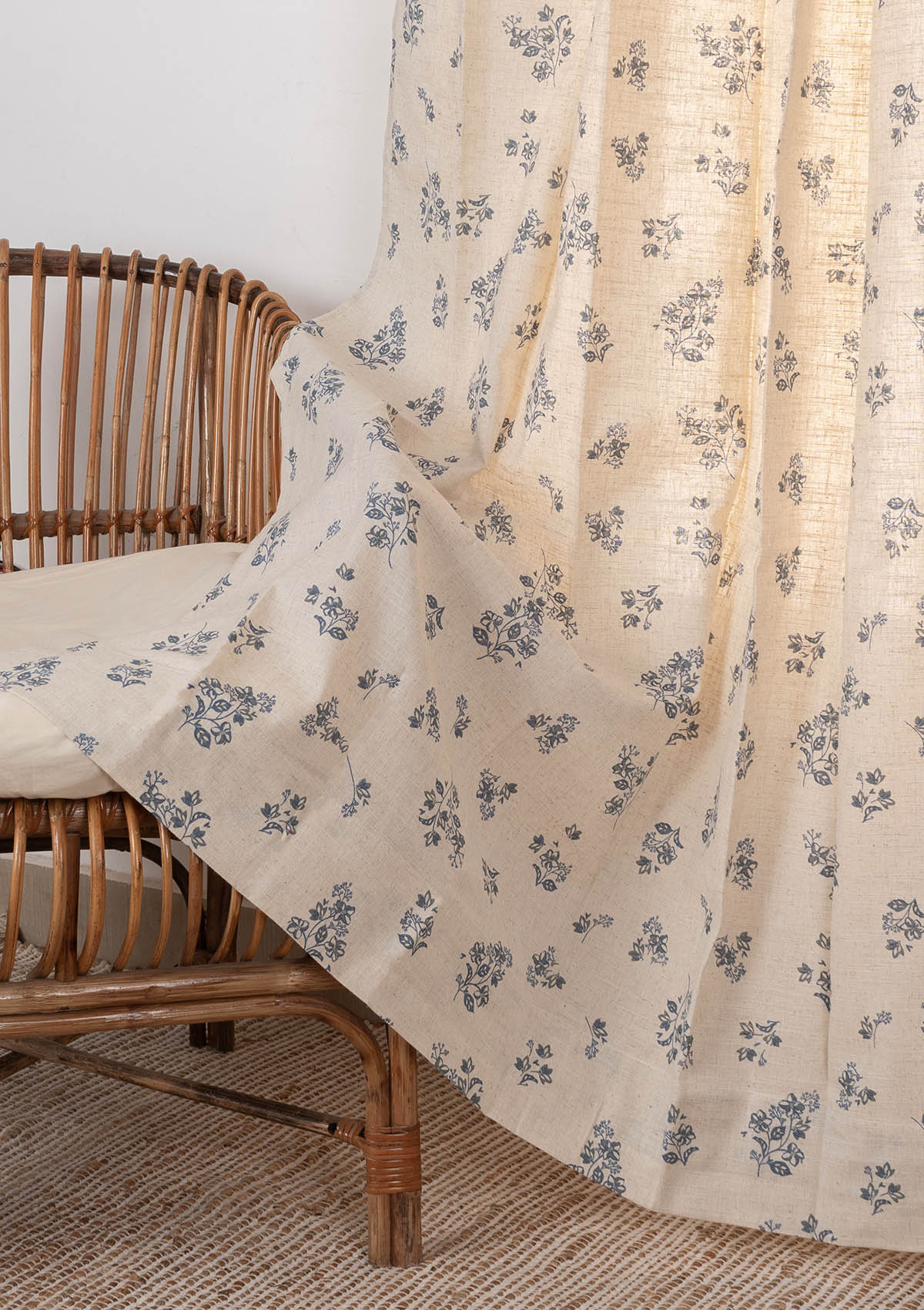 Whisper 100% cotton floral curtain for living room - Room darkening - Blue - Single Piece