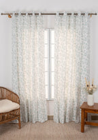 Willow 100% cotton floral curtain for living room - Light Reduction - Nile Blue - Single Piece