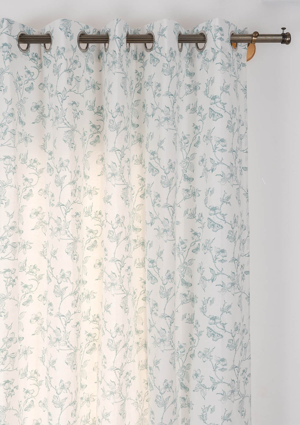 Willow 100% cotton floral curtain for living room - Light Reduction - Nile Blue - Single Piece