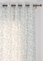 Willow 100% cotton floral curtain for living room - Light Reduction - Nile Blue - Single Piece