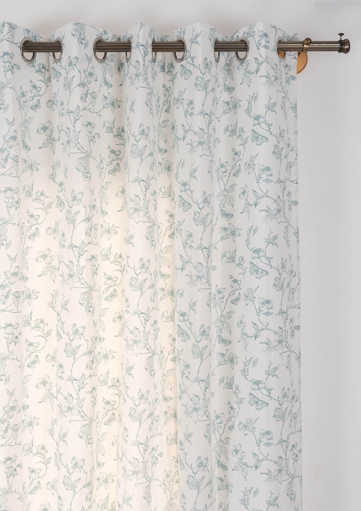 Willow 100% cotton floral curtain for living room - Light Reduction - Nile Blue - Single Piece