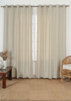 Yura geometric printed 100% cotton curtain for living room - Room darkening - Aqua blue - Single Panel