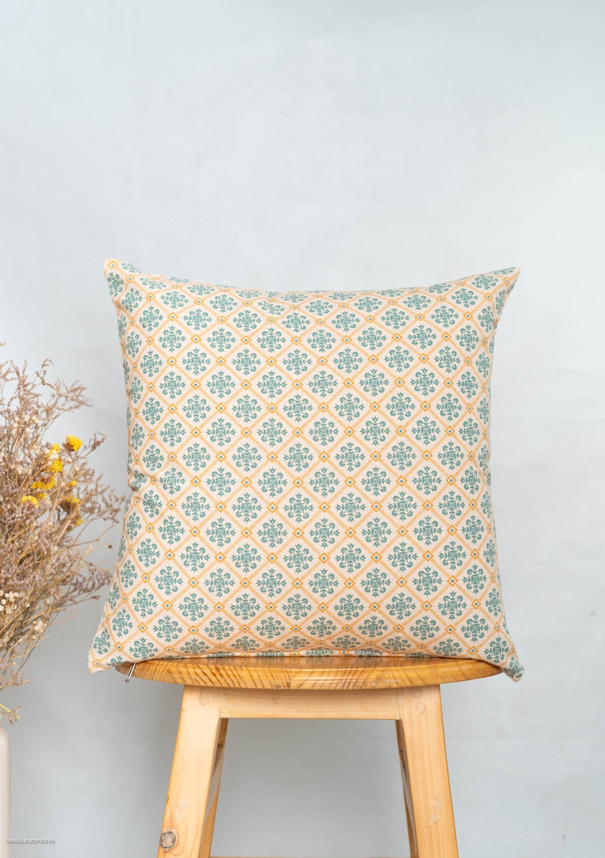 Yura geometric prints 100% cotton cushion cover for sofa - Aqua blue