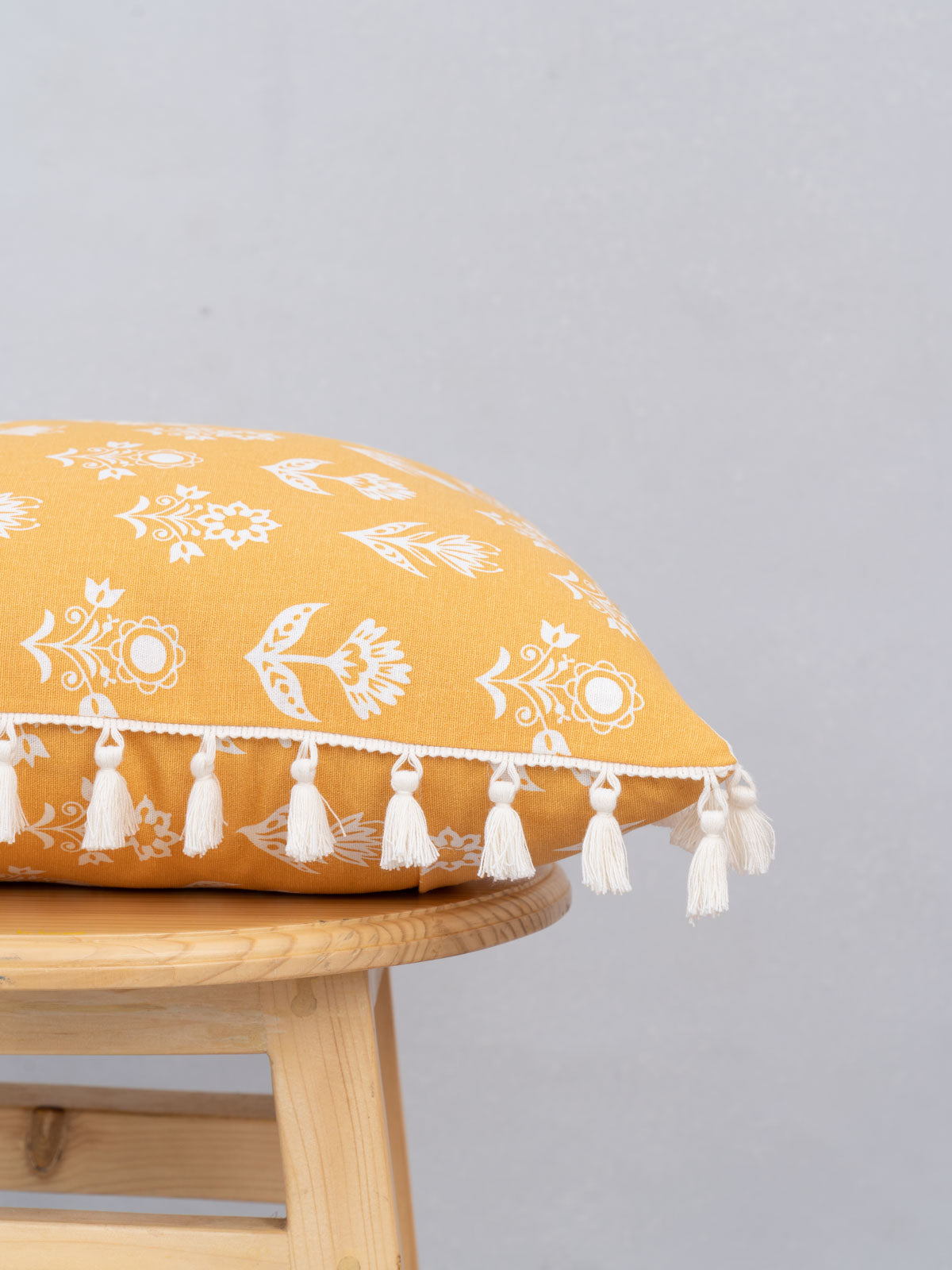 Dahlia 100% cotton customisable floral cushion cover for sofa - Mustard