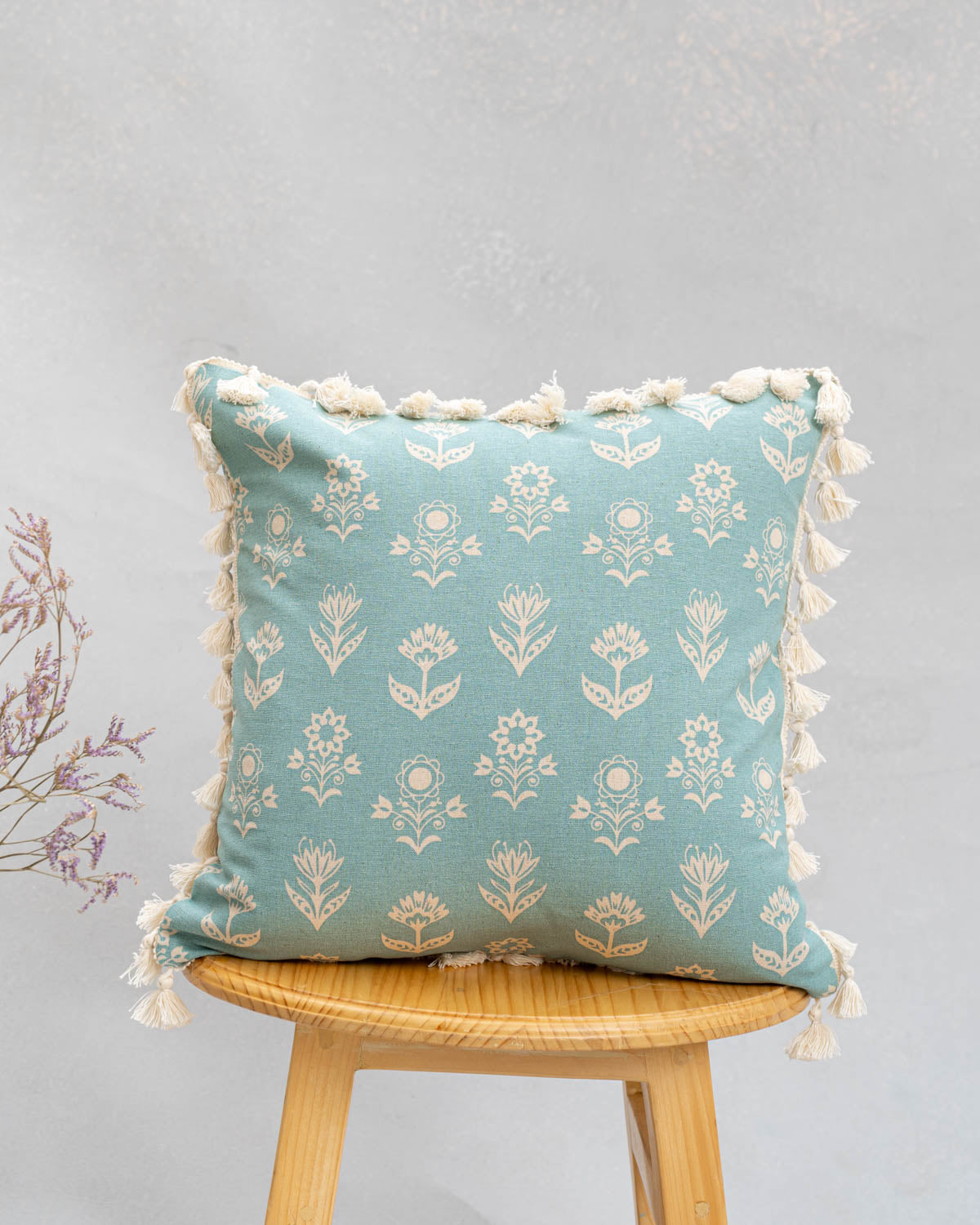 Dahlia 100% cotton customisable floral cushion cover for sofa - Nile Blue