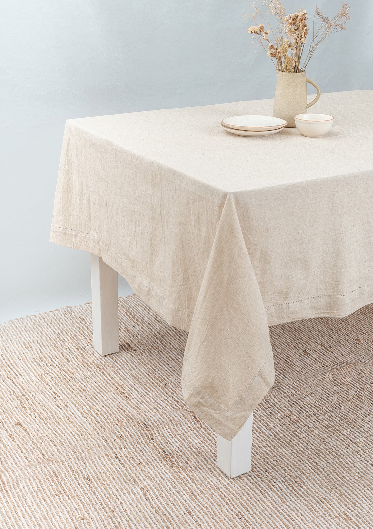 Earthy solid linen textured table cloth for 4 seater, 6 seater, 8seater dining table - Beige