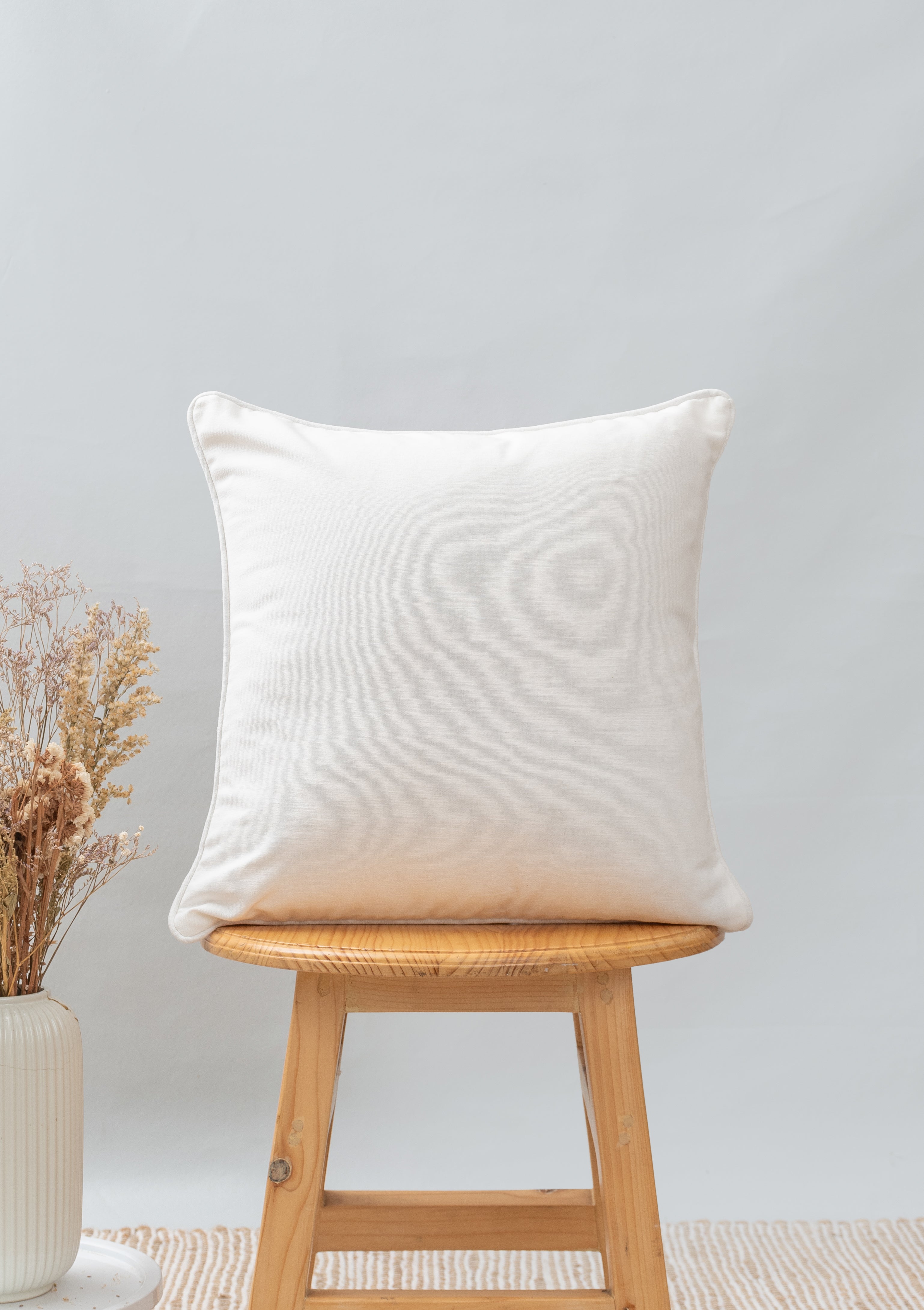 Solid 100% cotton plain cushion cover for sofa - White