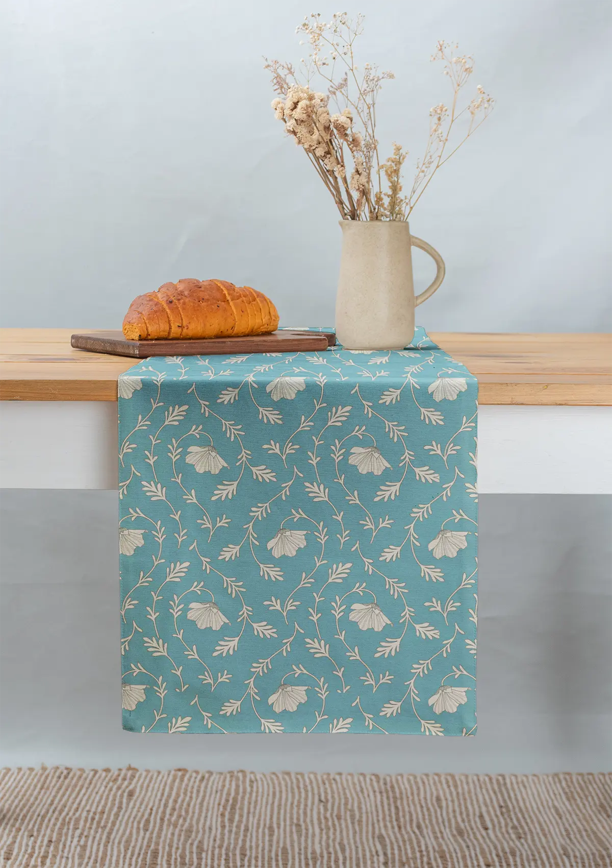 Eden 100% cotton customisable floral table Runner for dining - Aqua blue