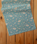 Eden aqua blue 100% cotton floral table runner for 4 seater or 6 seater dining with lace border