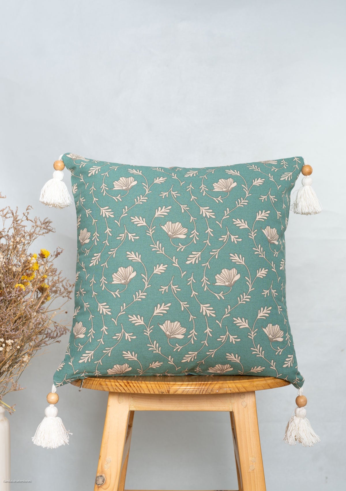 Eden floral prints 100% cotton cushion cover for livingroom - Aqua Blue, Mustard