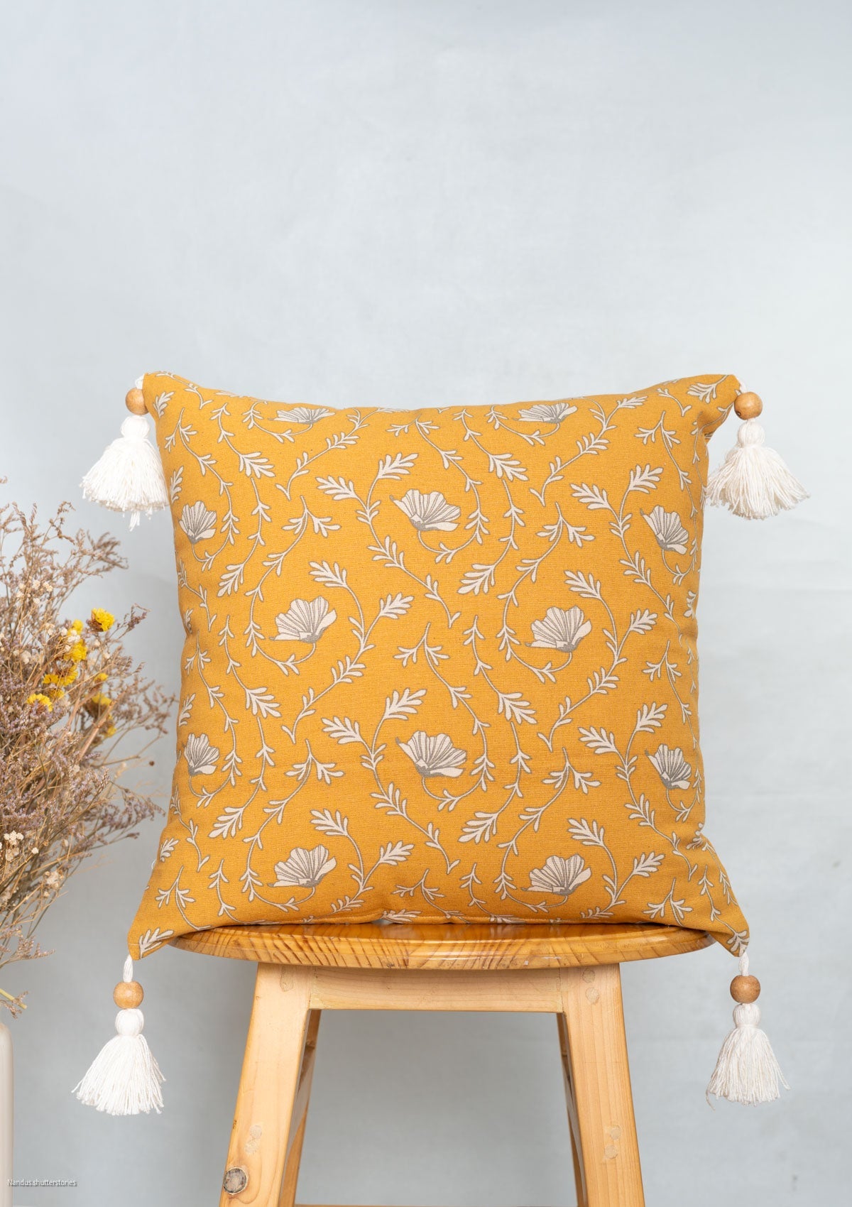 Eden floral prints 100% cotton cushion cover for livingroom - Aqua Blue, Mustard