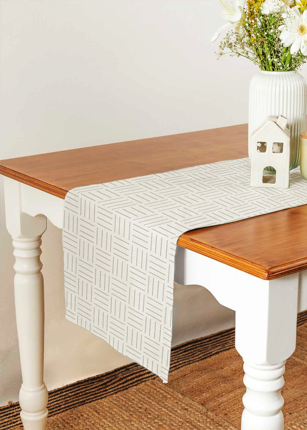 Hashline 100% cotton customisable geometric table Runner for dining - Grey