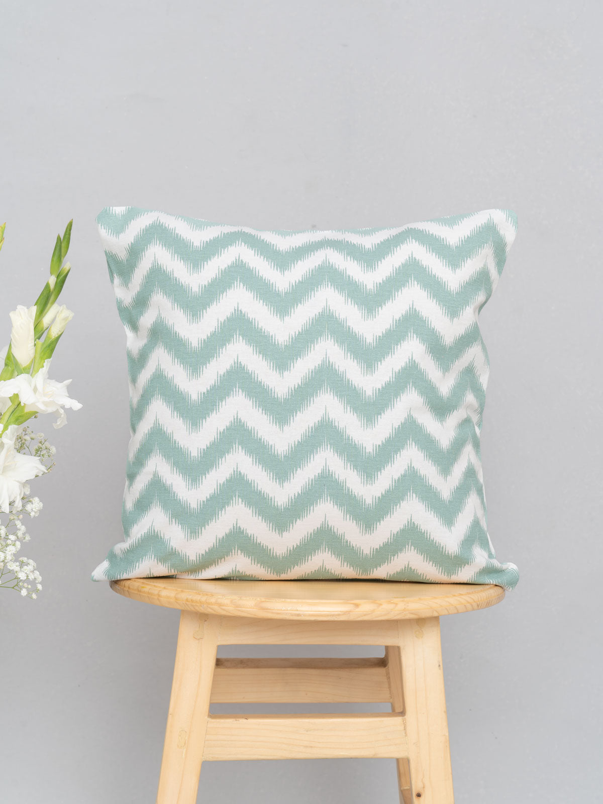 Ikat 100% cotton customisable geometric cushion cover for sofa - Nile Blue