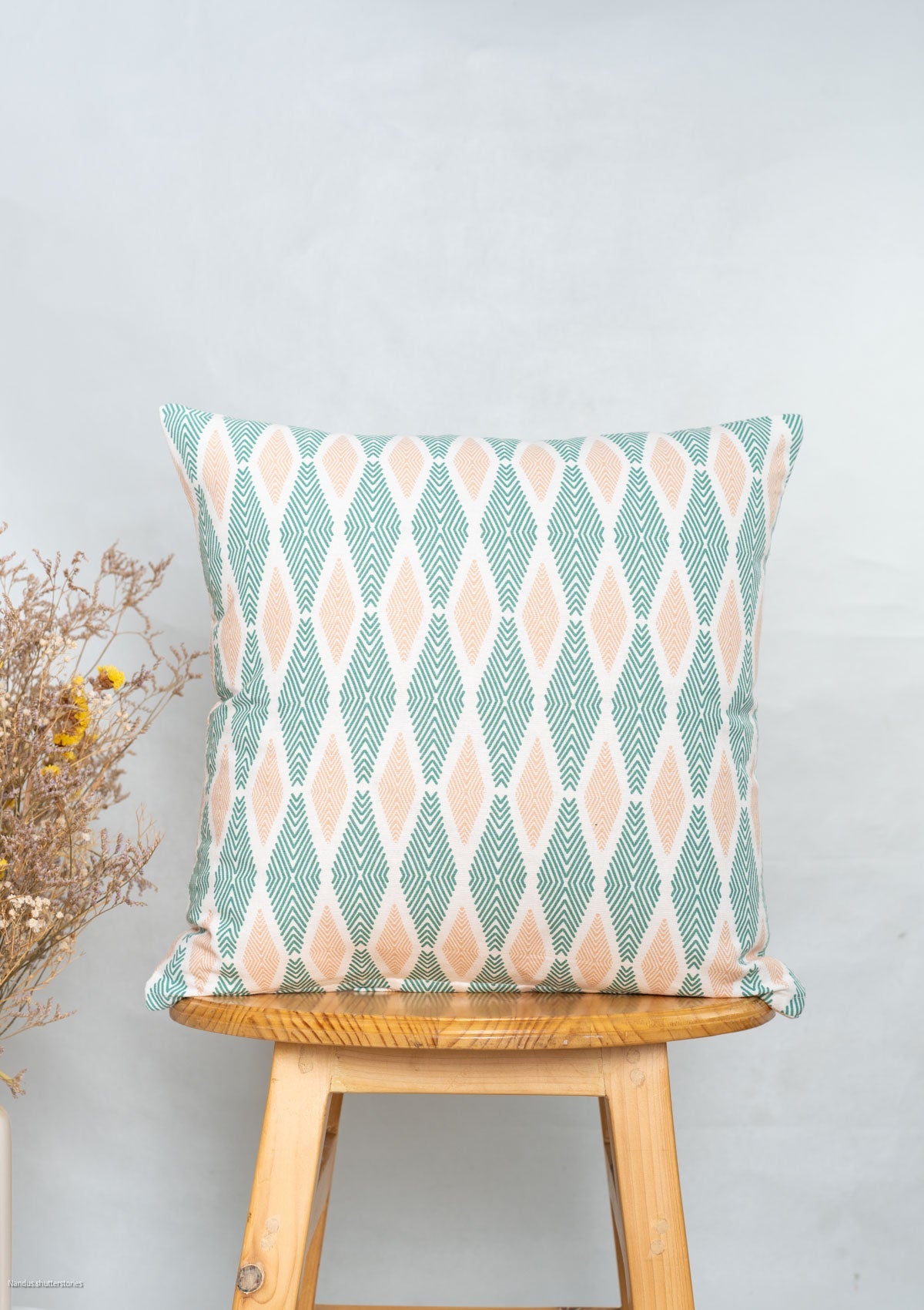 Maze 100% cotton customisable geometric cushion cover for sofa - Sage green