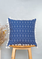 Meadows 100% cotton geometric cushion cover for sofa - Indigo - With tassel