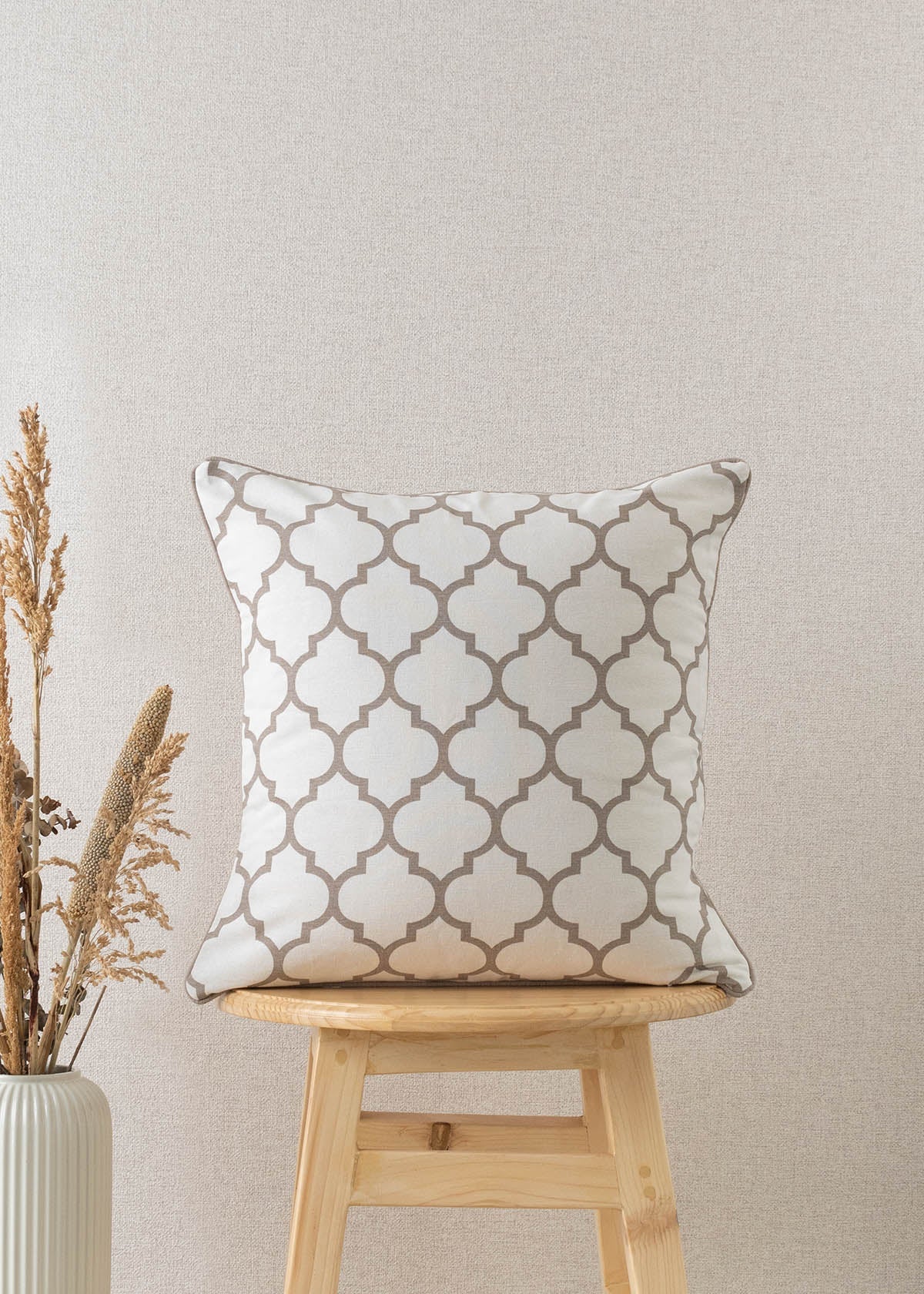 Trellis 100% cotton customisable geometric cushion cover for sofa - Walnut grey