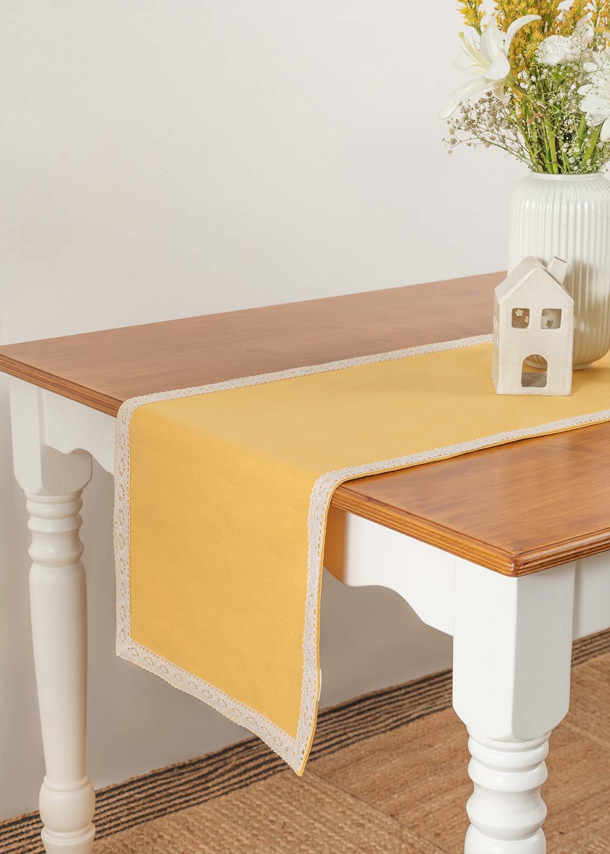 Solid 100% cotton customisable table Runner for dining - Mustard