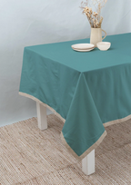 Solid colors with lace border 100% cotton table cloth for 4 seater, 6 seater, 8 seater dining table