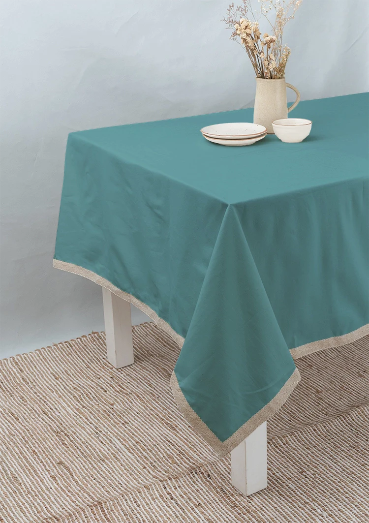 Solid colors with lace border 100% cotton table cloth for 4 seater, 6 seater, 8 seater dining table