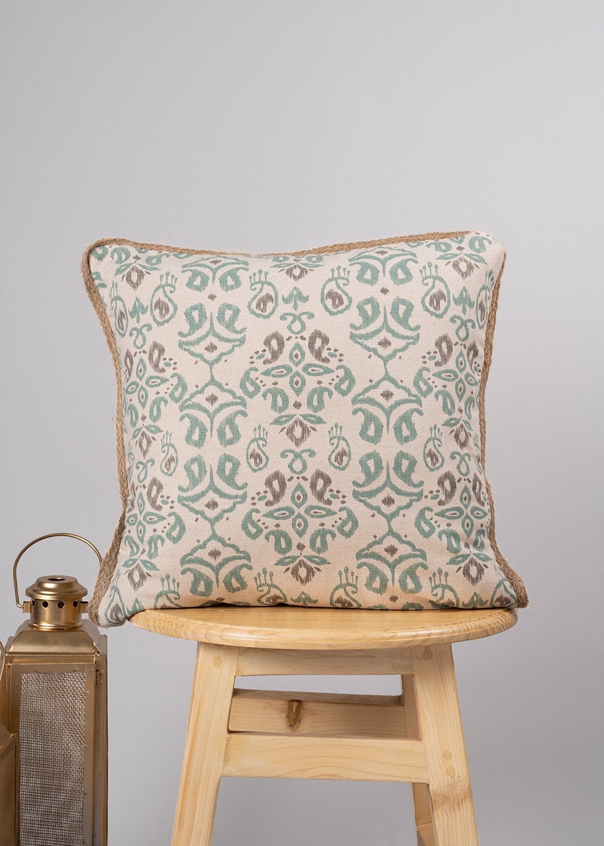 Spice route 100% cotton customisable floral cushion cover for sofa - Green