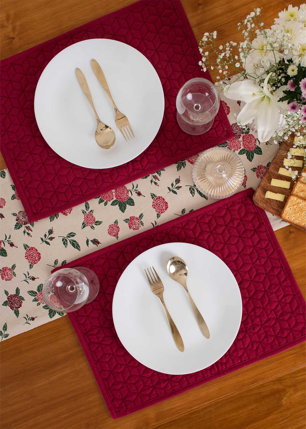 Wild roses 100% cotton customisable floral table Runner for dining - Red