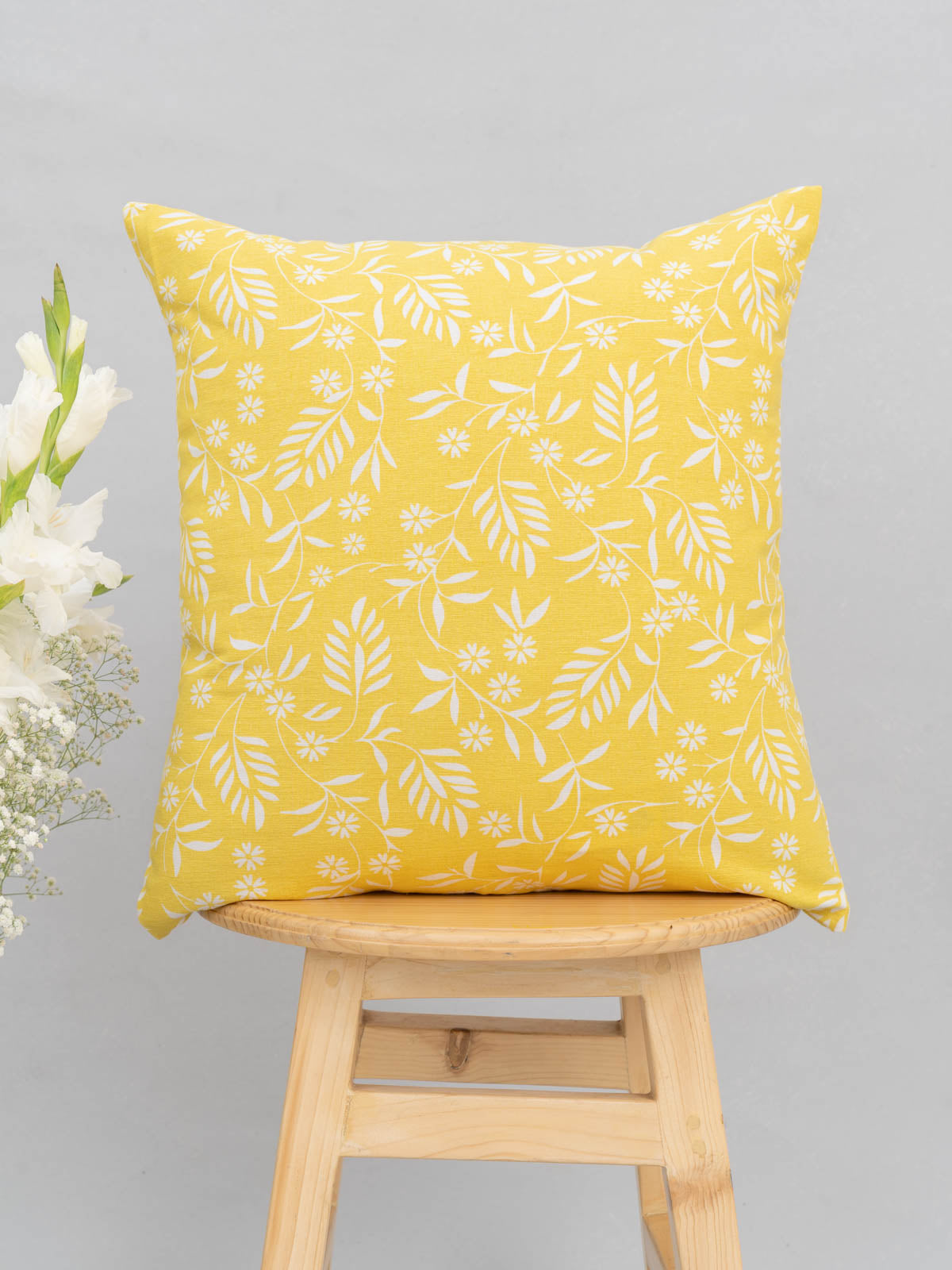 Yellow daisy 100% cotton customisable floral cushion cover for sofa - Yellow