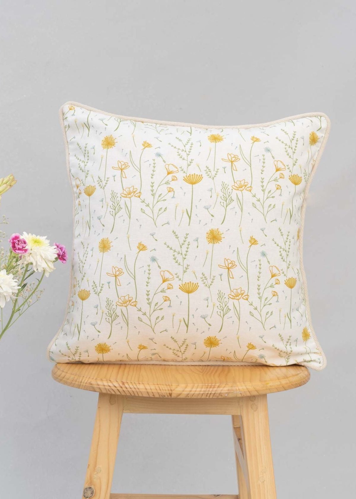 Drifting Dandelion 100% cotton floral cushion cover for sofa - Yellow