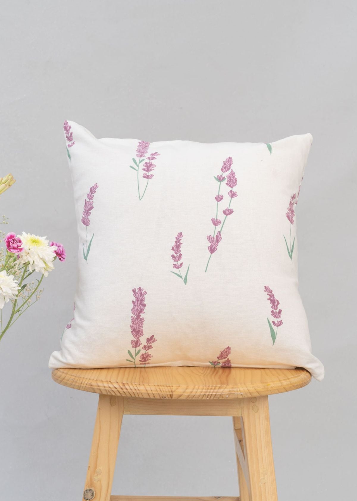 Fields of Lavender floral Printed 100% cotton cushion cover for sofa - Lavender