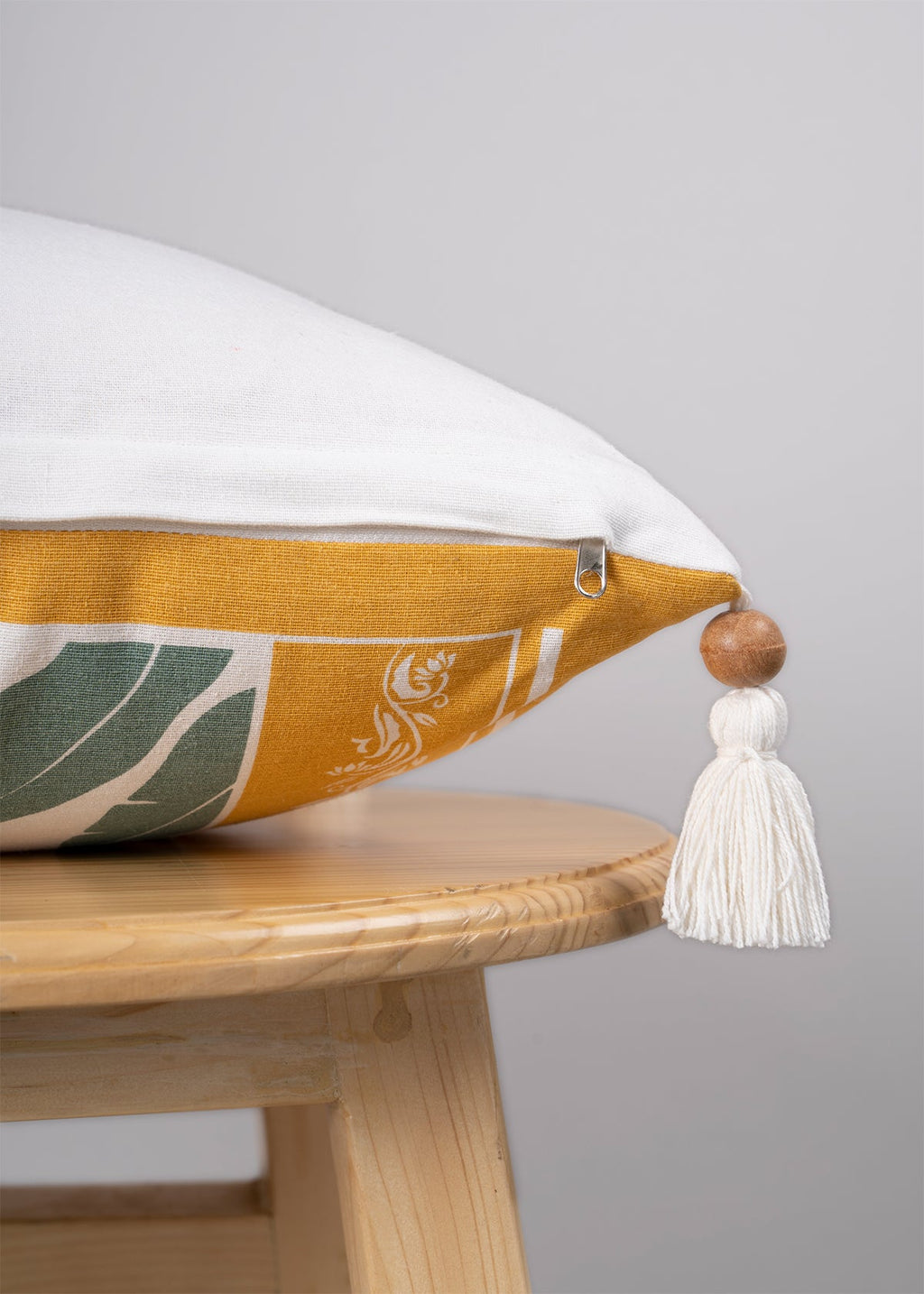 Enchanted Taj 100% cotton decorative ethnic cushion cover for sofa with tassels - Yellow