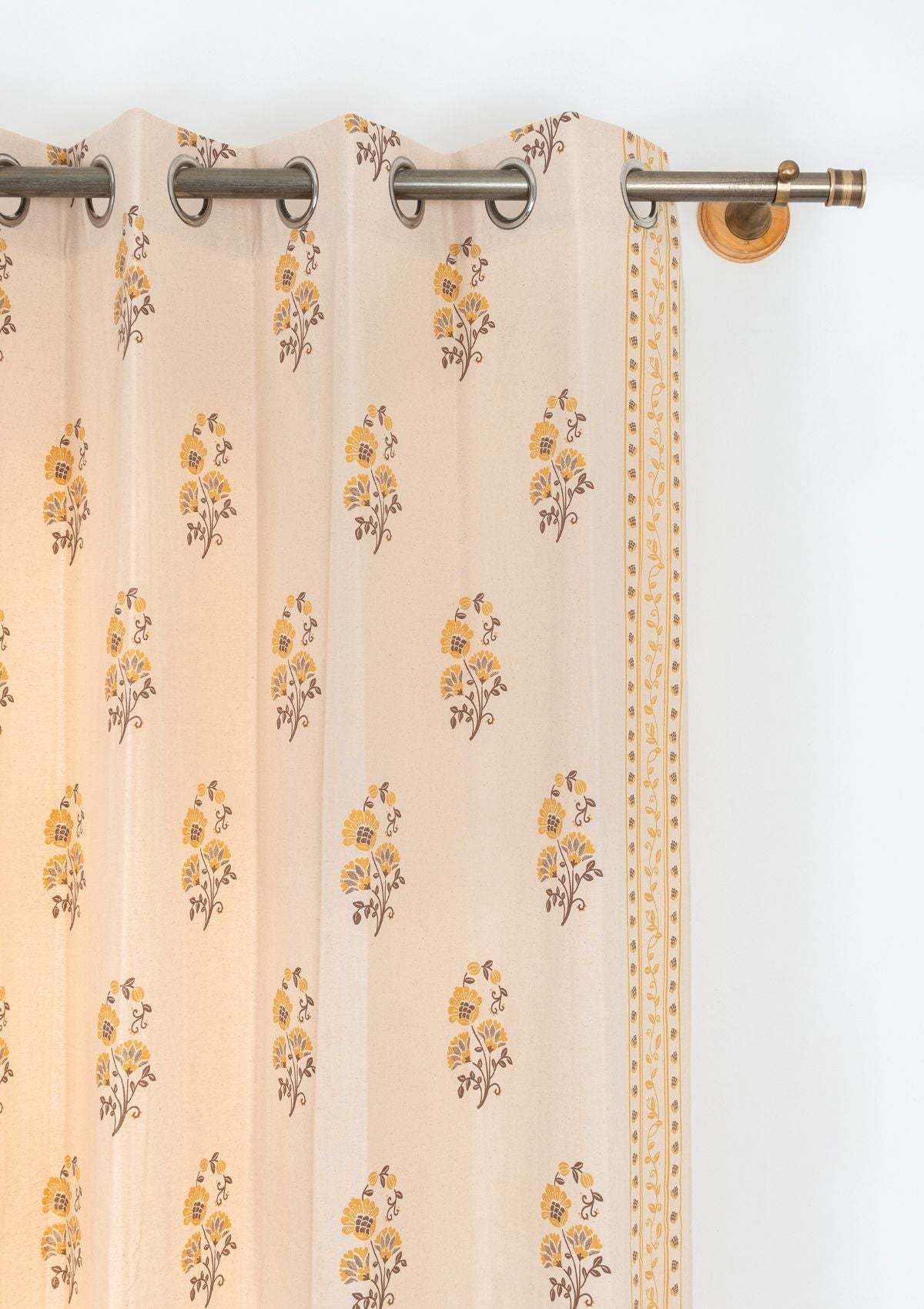 Indus ethnic prints 100% cotton curtain for living room - Room darkening - Amber - Single panel