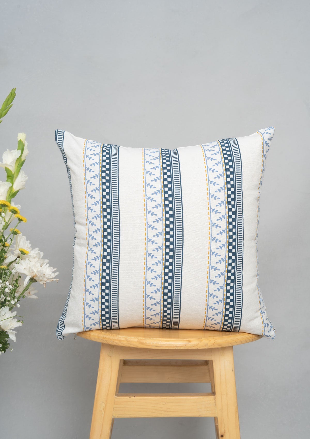 Oriental Stripes 100% cotton geometric cushion cover for sofa - Night Blue