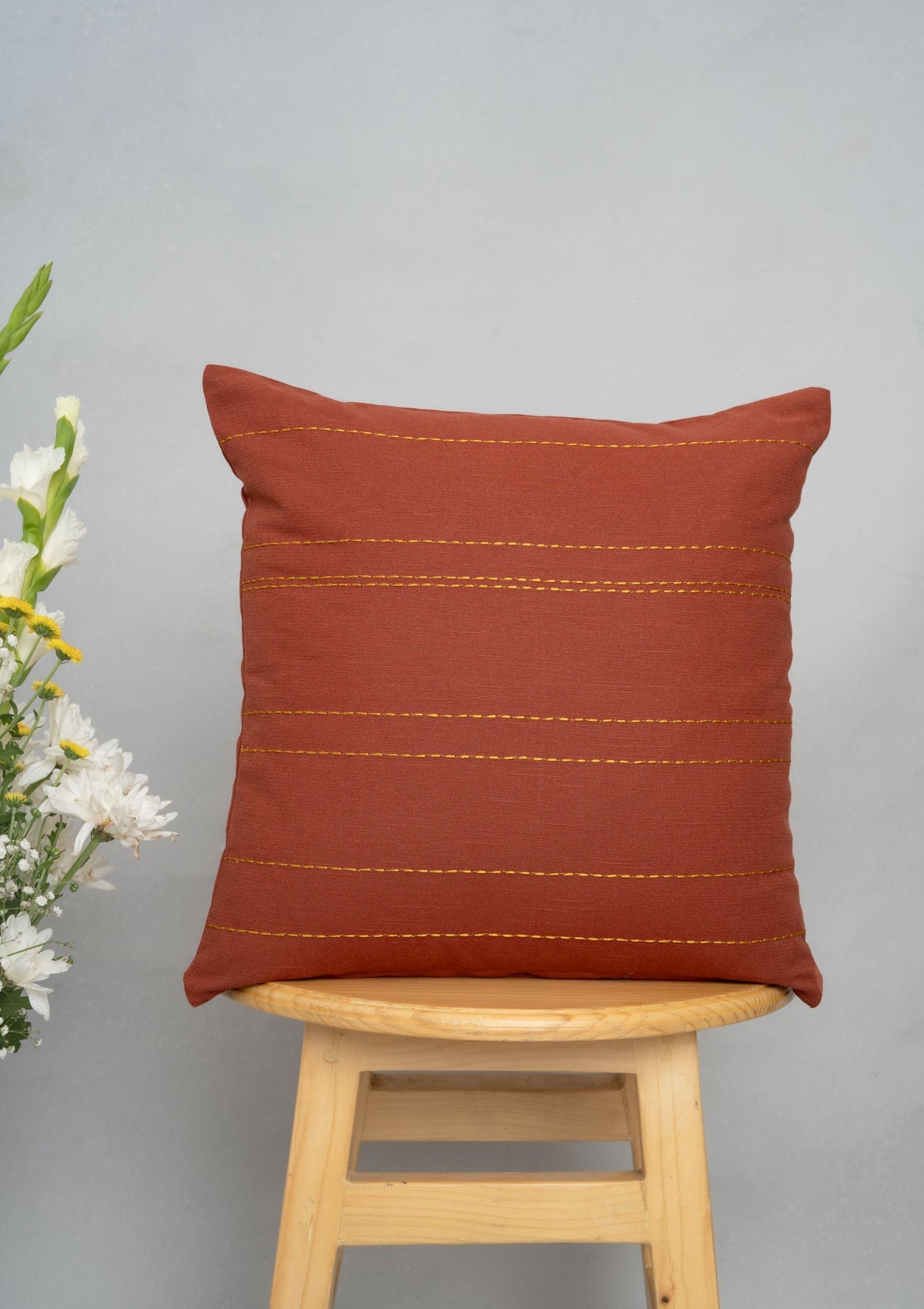 Silk Route Embroidered 100% cotton cushion cover for sofa - Brick Red