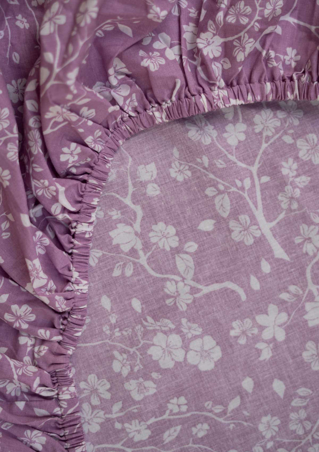 Cherry Blossom floral prints 100% cotton Fitted Sheet - Lilac
