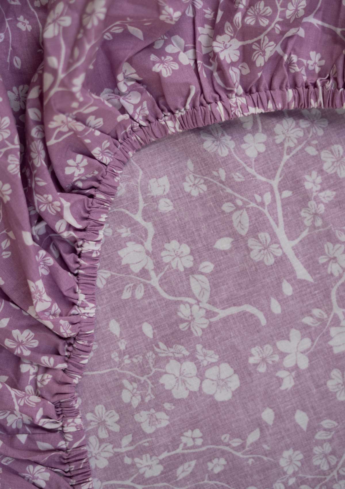 Cherry Blossom floral prints 100% cotton Fitted Sheet - Lilac
