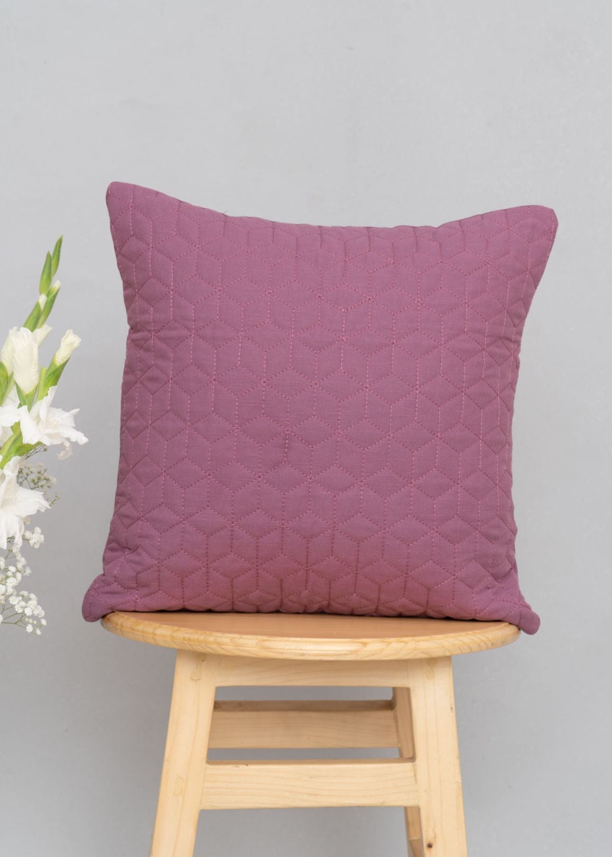 Quilted solid color 100% cotton cushion cover for Living Room - Grape, Wine Red