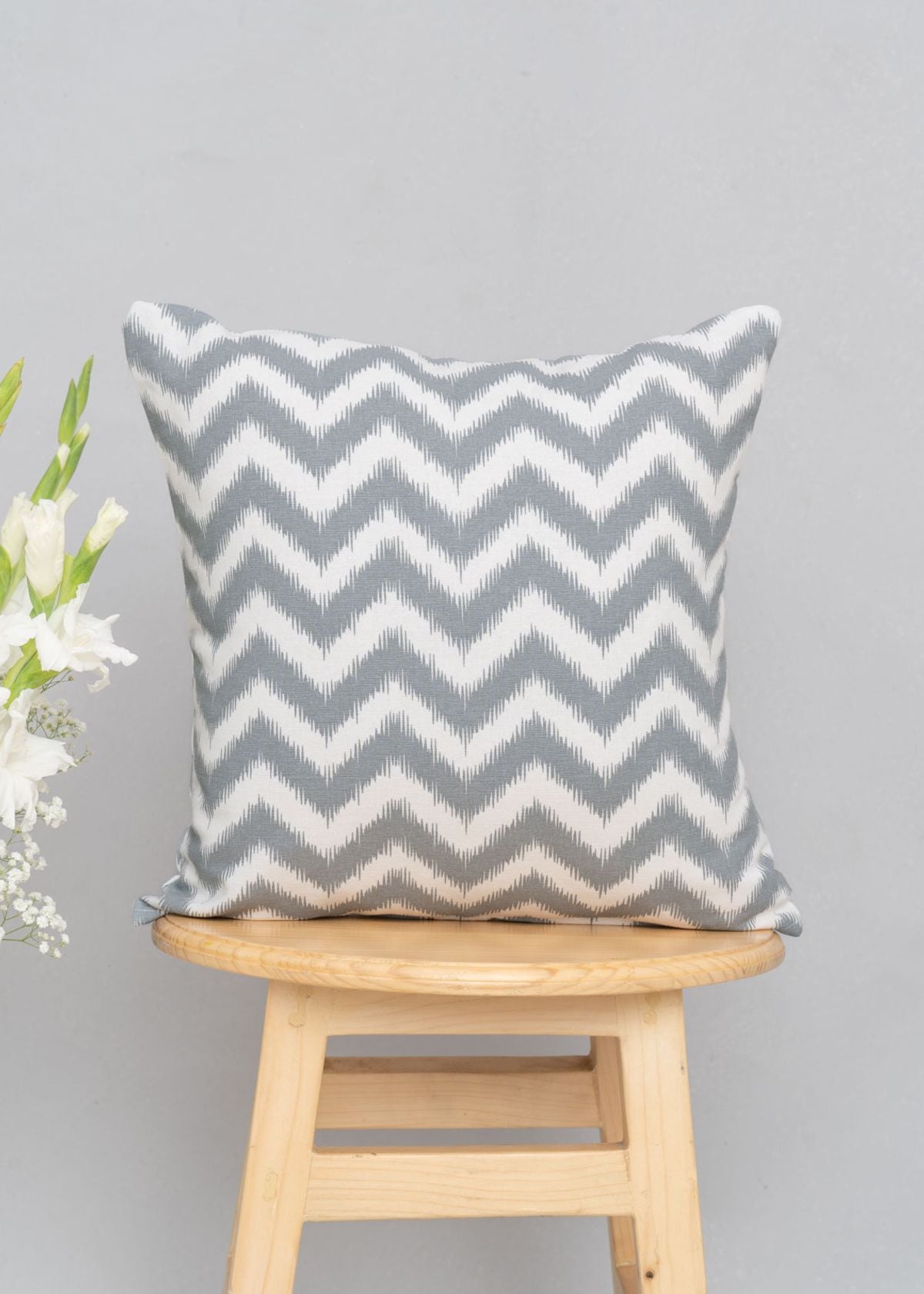 Ikat Chevron Geometric prints 100% cotton cushion cover for sofa - Grey, Nile Blue, Yellow