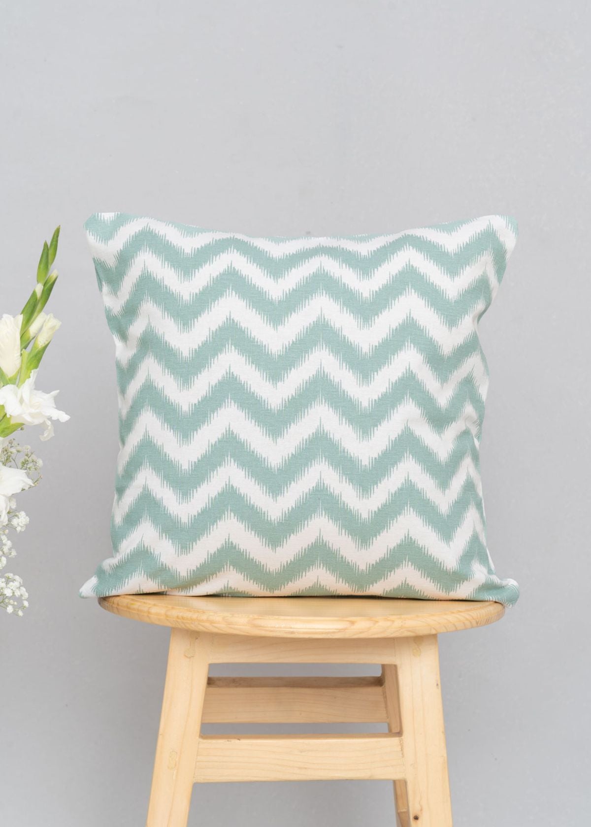 Ikat Chevron Geometric prints 100% cotton cushion cover for sofa - Grey, Nile Blue, Yellow