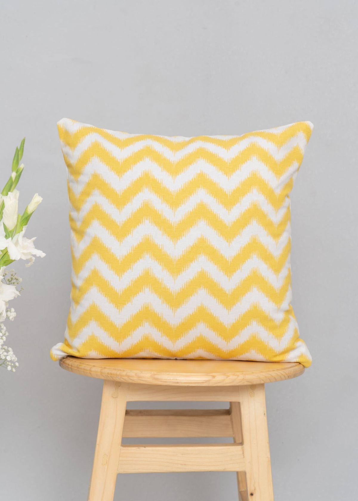 Ikat Chevron Geometric prints 100% cotton cushion cover for sofa - Grey, Nile Blue, Yellow