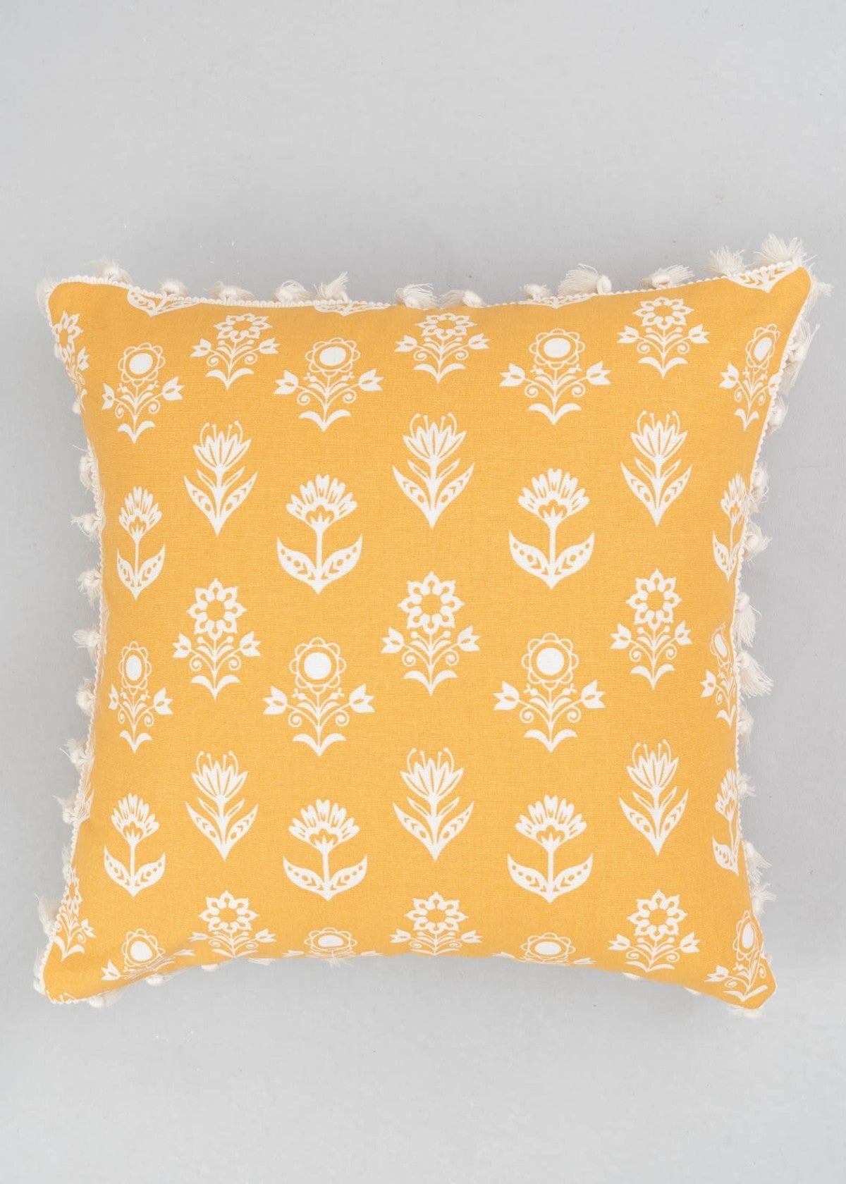 Dahlia floral prints 100% cotton Cushion cover for sofa with tassels - Mustard, Nile Blue, Rust