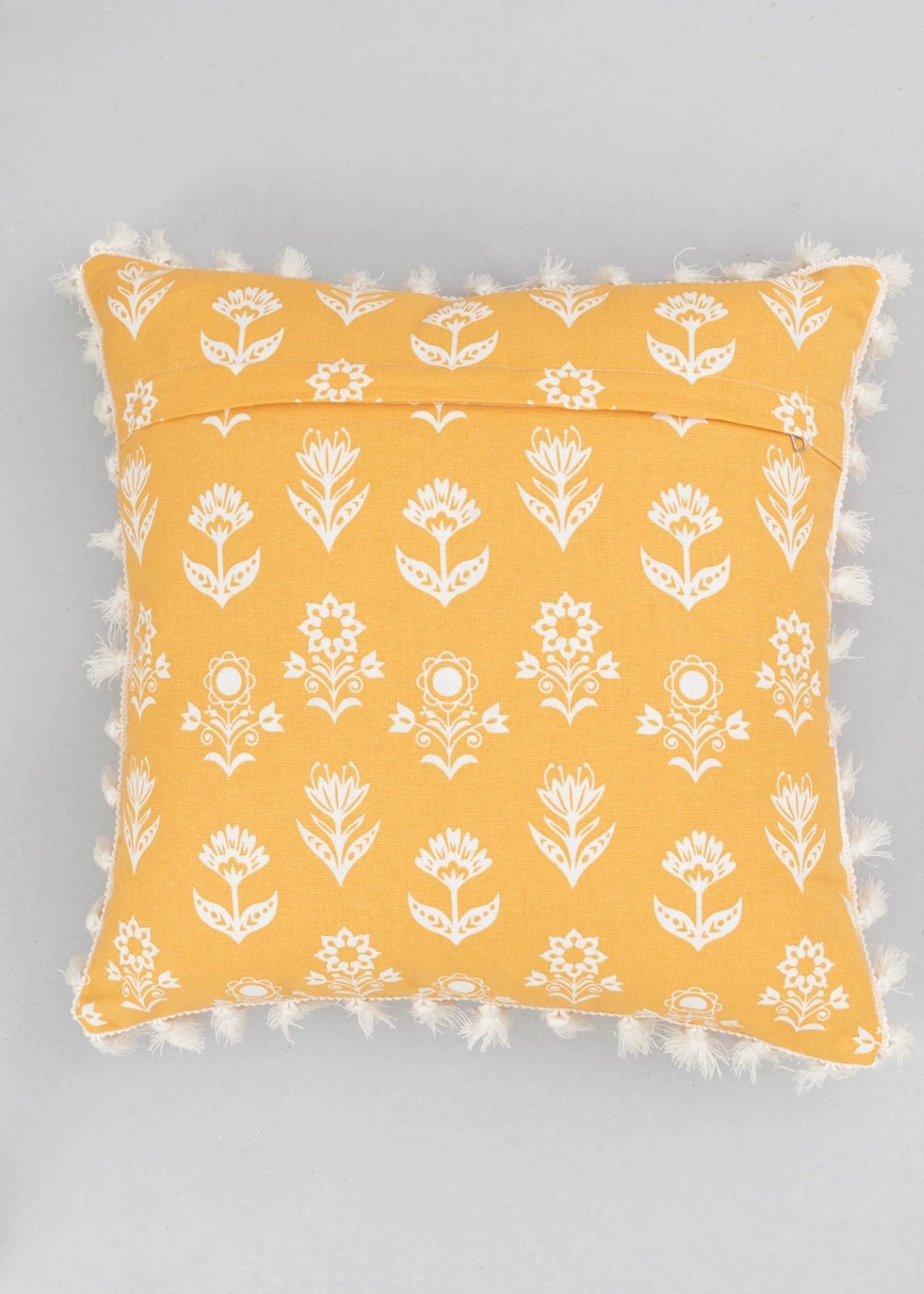 Dahlia floral prints 100% cotton Cushion cover for sofa with tassels - Mustard, Nile Blue, Rust