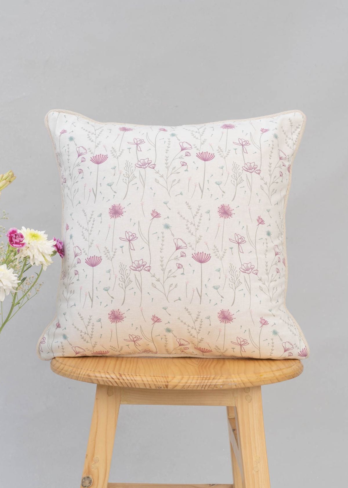 Drifting Dandelion floral prints 100% cotton cushion cover for sofa, livingroom - Lavender, Yellow