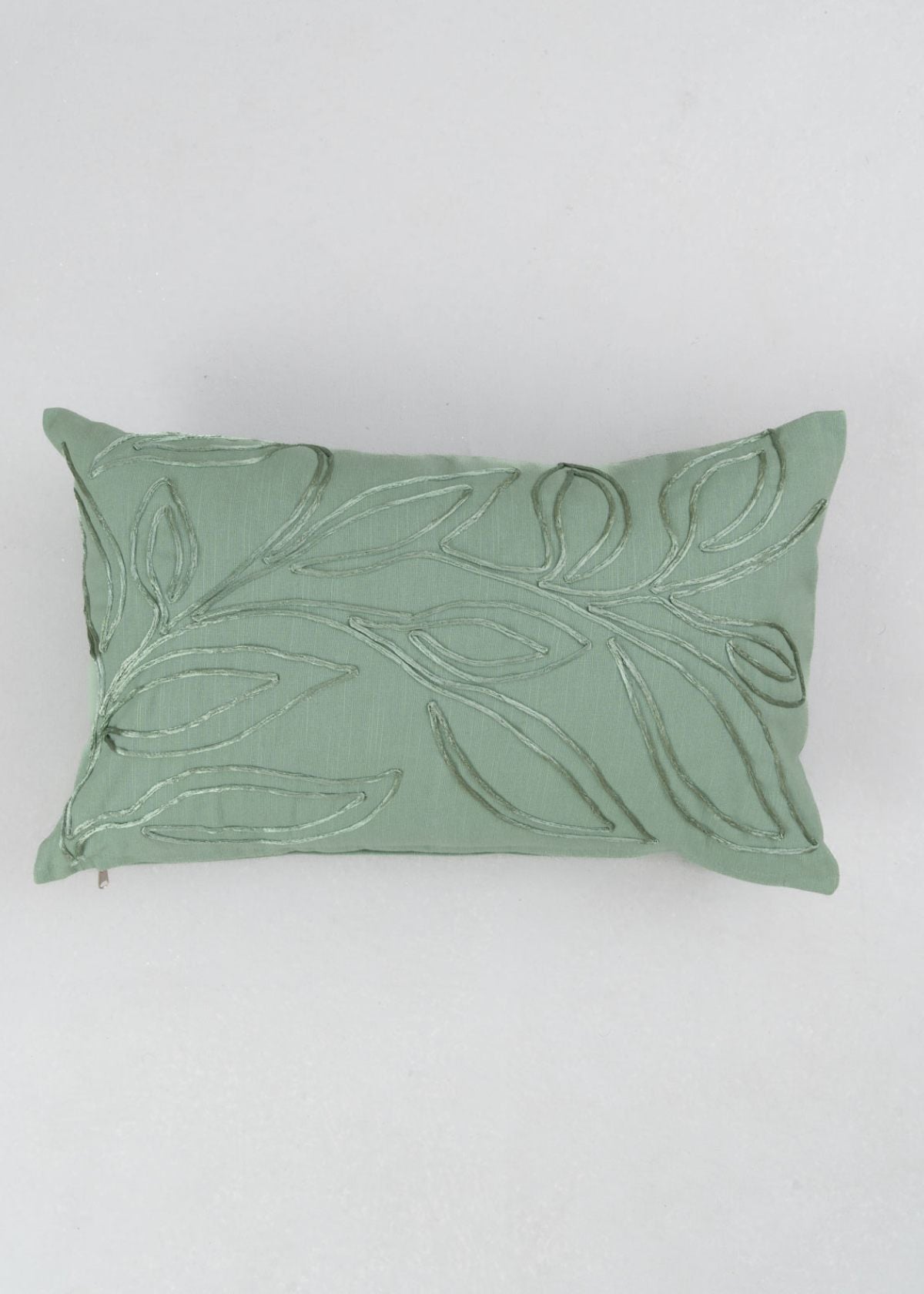 Leafy Affair 100% cotton embroidered cushion cover for sofa - Green